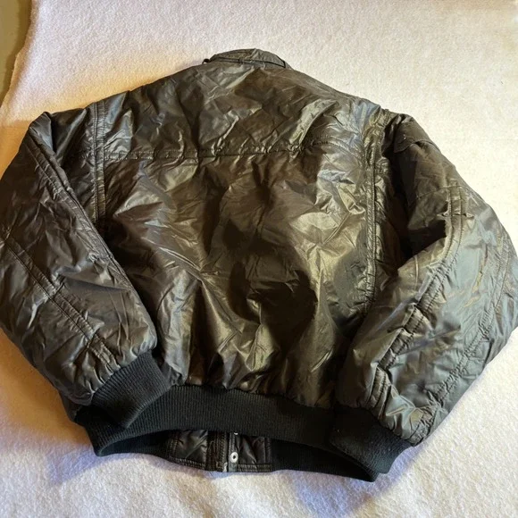 Vintage UPSTREAM RACING DIVISION Mens Bomber Jacket Black‎ Shiny Retro Style L